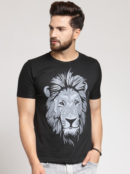 Men Black Printed Round Neck T-shirt S
