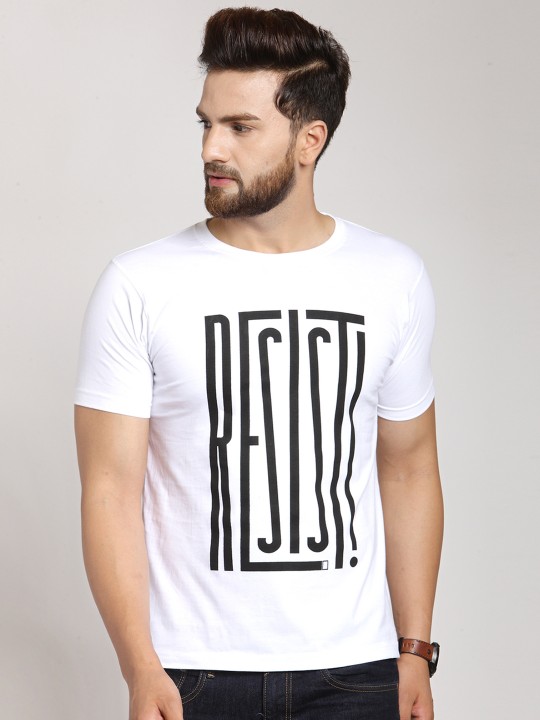 Men White Printed Round Neck T-shirt S