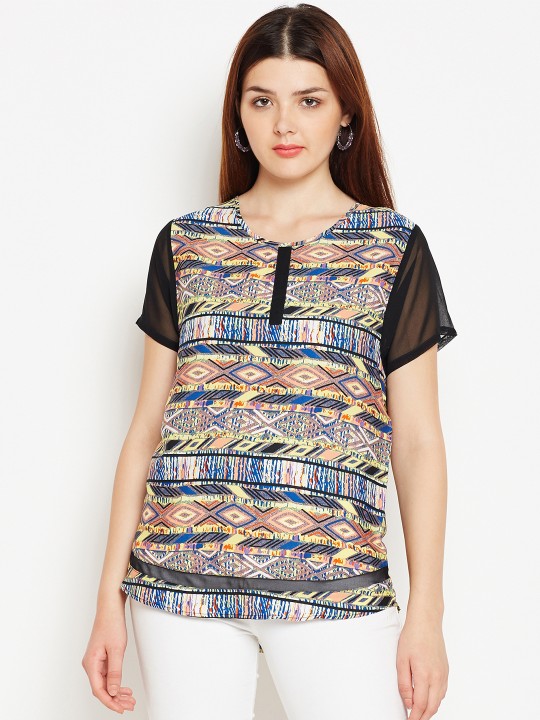 Women Blue Printed Top S