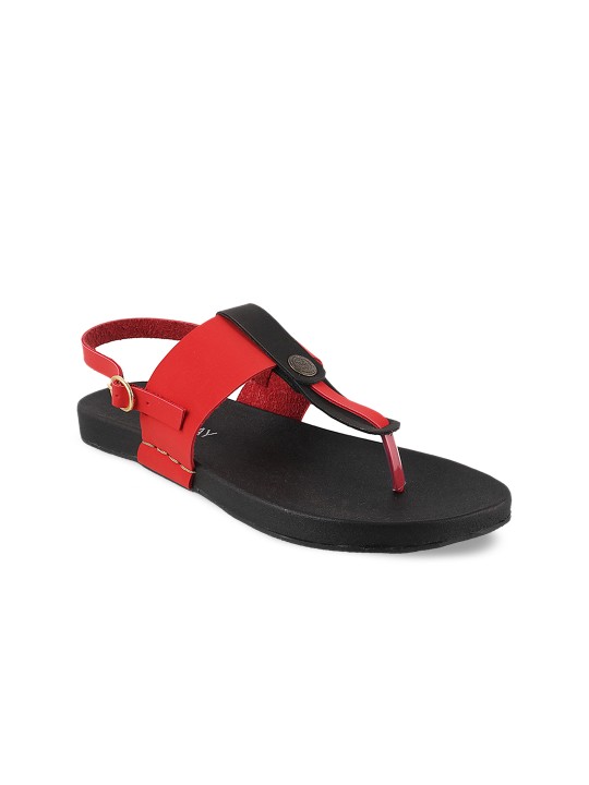 Women Red Solid Synthetic T-Strap Flats 36