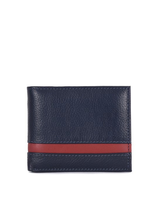 Men Navy Blue Solid Two Fold Wallet