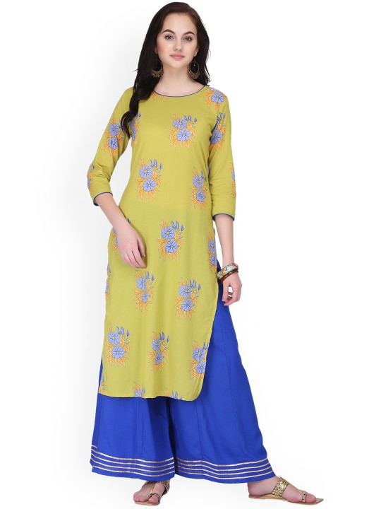 Women Green & Blue Printed Kurti with Palazzos S