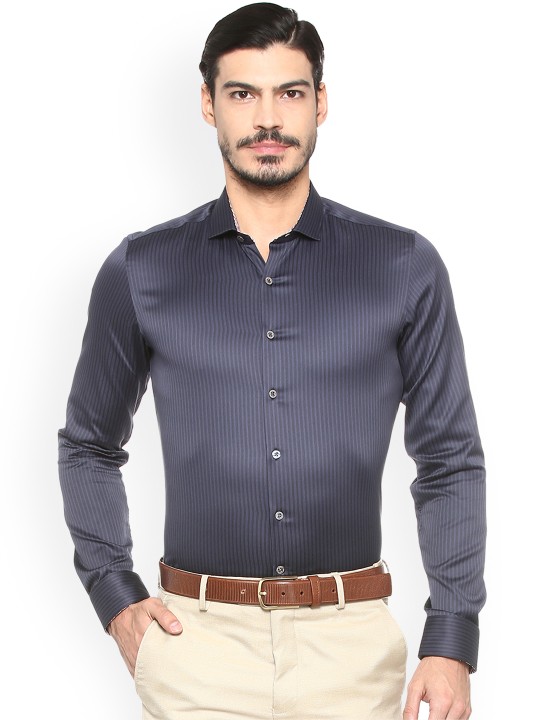 Men Grey Slim Fit Striped Casual Shirt 42 -  1819