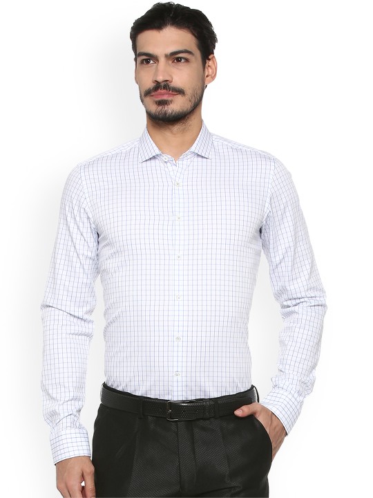 Men White & Blue Slim Fit Checked Formal Shirt 39 -  3299