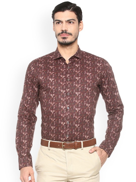 Men Maroon Slim Fit Printed Semiformal Shirt 46 -  7549