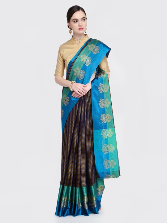 Black Poly Georgette Woven Design Bagh Saree