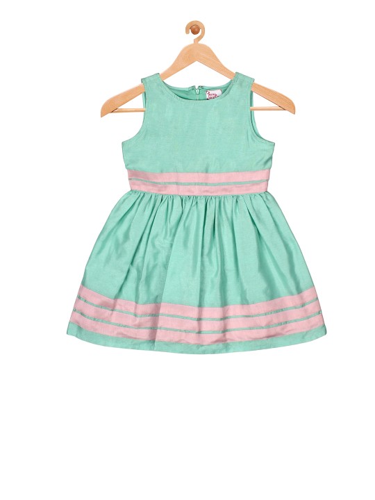 Girls Sea Green & Pink Striped Fit and Flare Dress 2-3Y