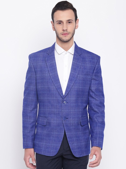 Blue Checked Single-Breasted Regular Fit Formal Blazer 38