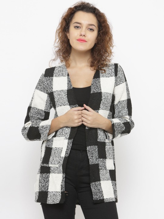 Black & White Checked Open Front Shrug