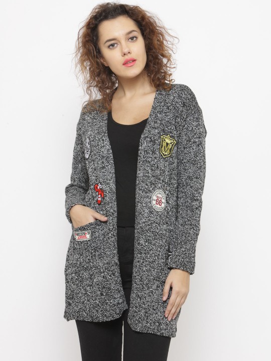 Grey Solid Open Front Shrug