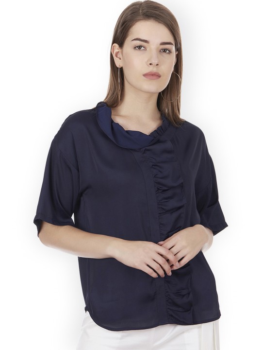 Women Navy Blue Solid Top XS