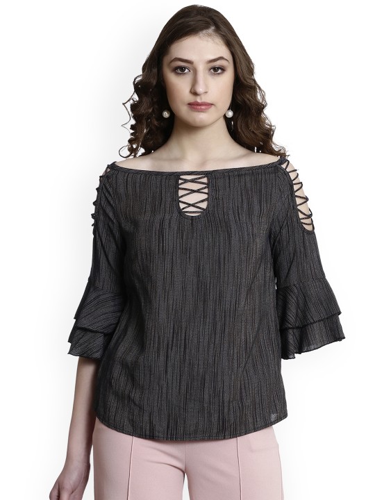 Women Charcoal Printed Top XS