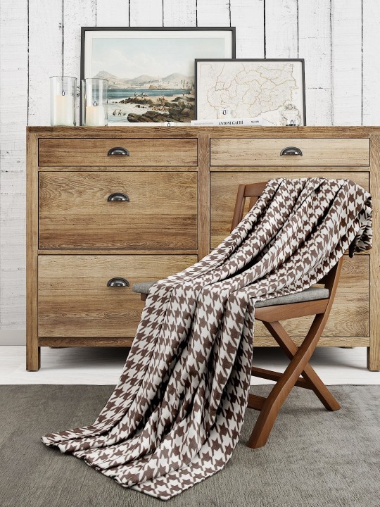Brown & Off-White Geometric Mild Winter 500 GSM Double Bed Blanket