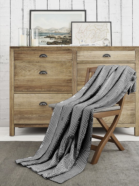 Grey Geometric AC Room 500 GSM Double Bed Blanket