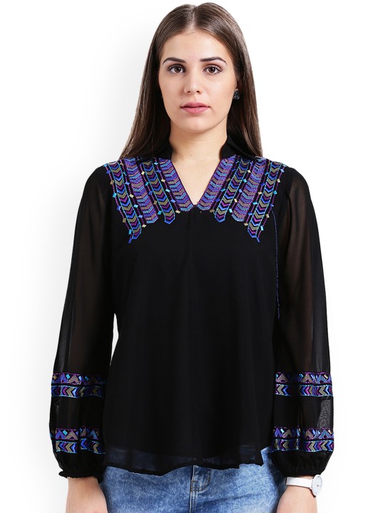 Women Black Solid Top S