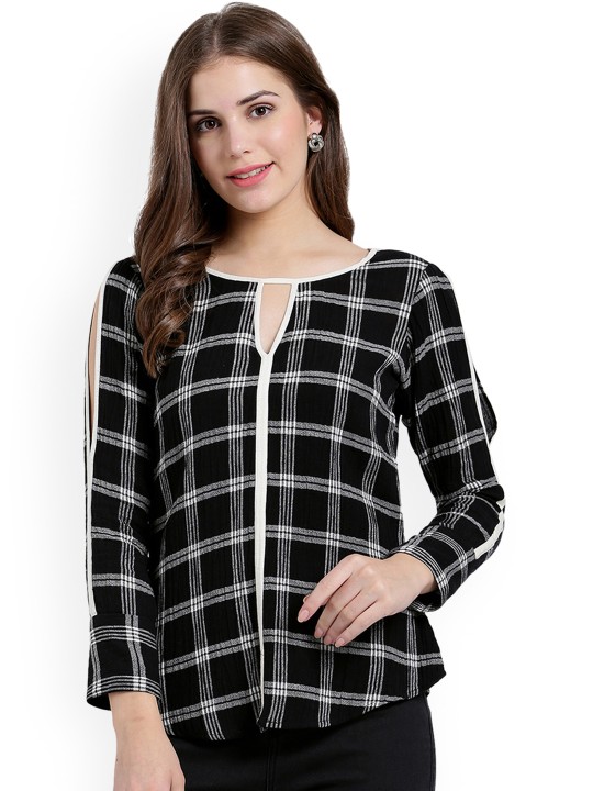 Women Black & White Checked Top S