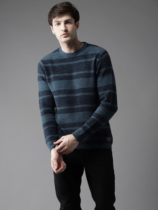 Men Blue Striped Pullover S