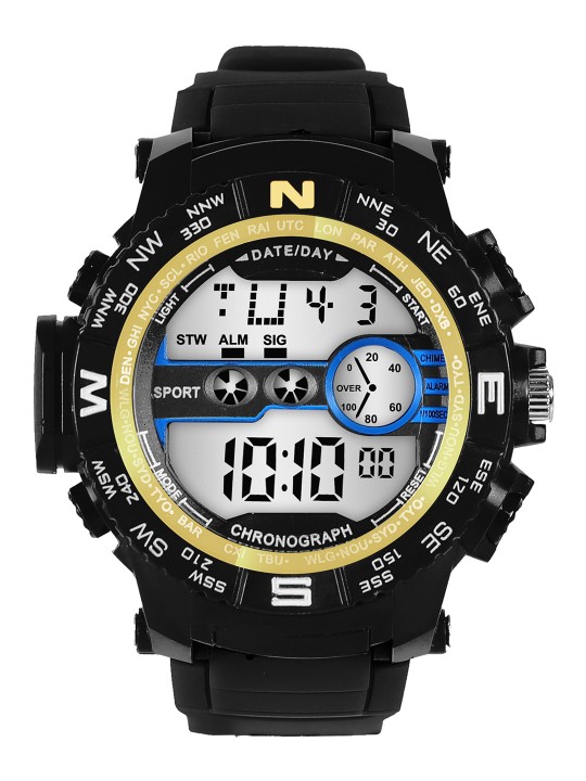 Men Black & White Digital Watch KNTY-DD-SW170