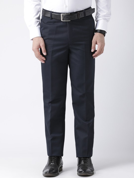 Men Navy Blue Regular Fit Solid Formal Trousers 28