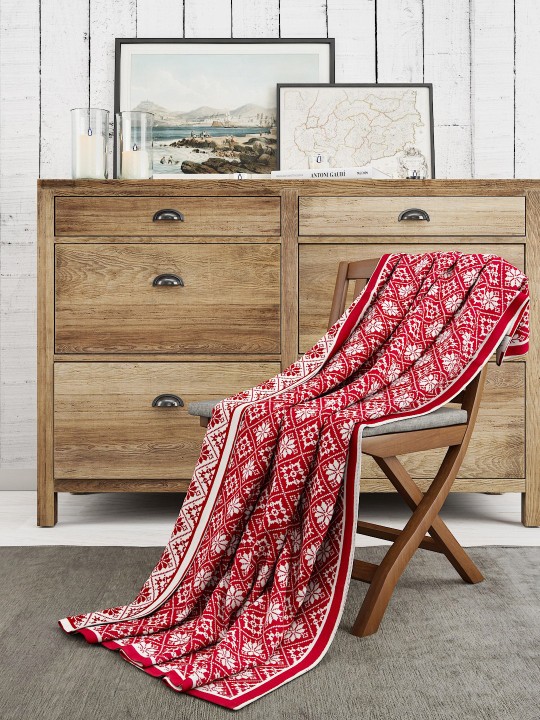 Red & Off-White Ethnic Motifs AC Room 400 GSM Single Bed Blanket