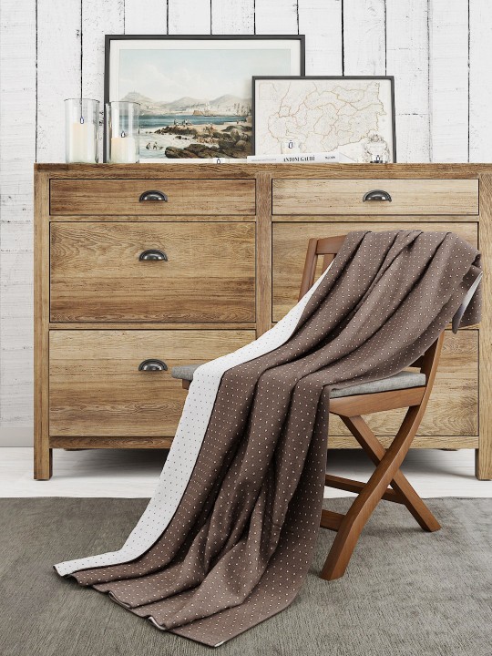 White & Brown Geometric AC Room 400 GSM Single Bed Blanket