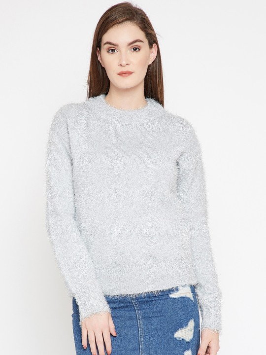 Women Grey Self Design Pullover