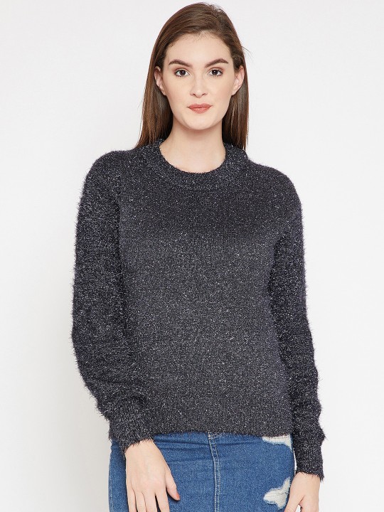 Women Charcoal Self Design Pullover M