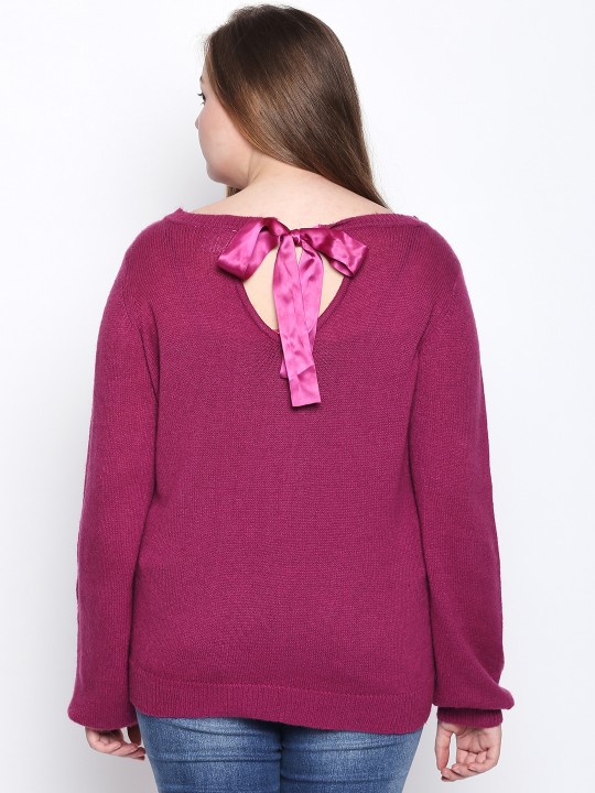 Women Magenta Self Design Pullover S