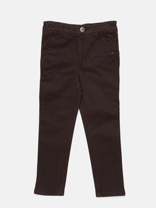 Boys Brown Regular Fit Solid Chinos 2Y