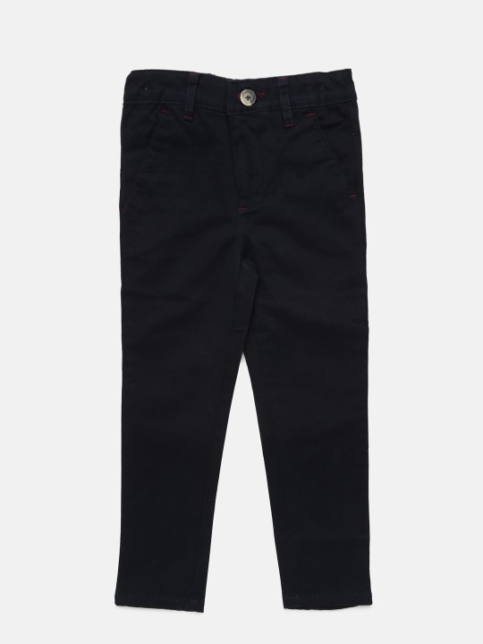 Boys Navy Blue Regular Fit Solid Chinos 2Y