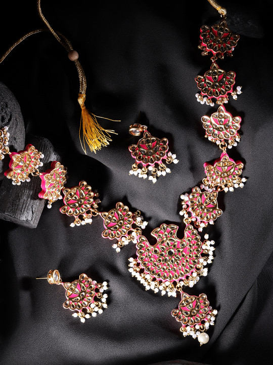 Pink And Off White Gold Plated Kundan Jewellery Set Desertcart