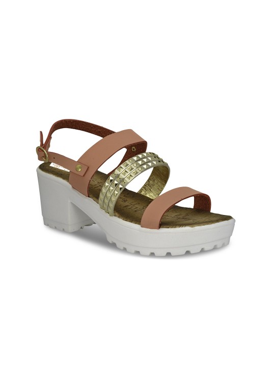 Women Gold-Toned & Brown Colourblocked Sandals 37
