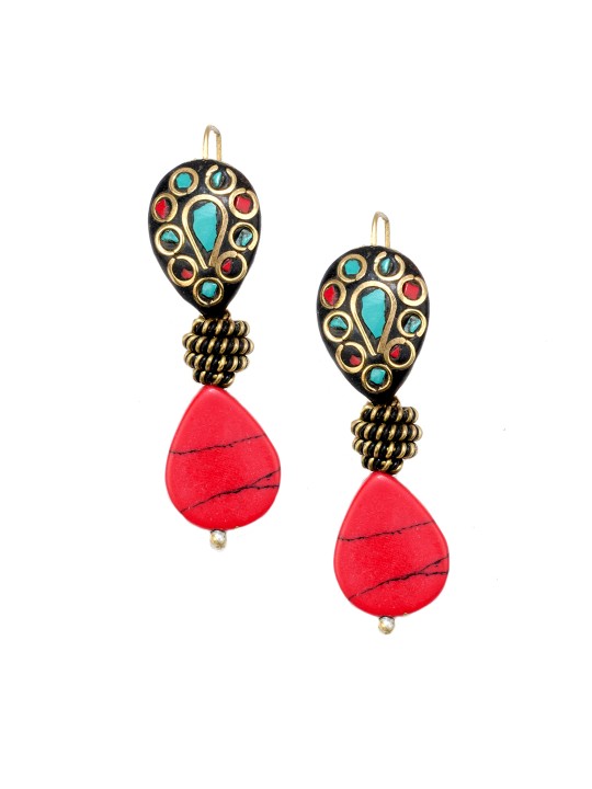Red Teardrop Shaped Drop Earrings