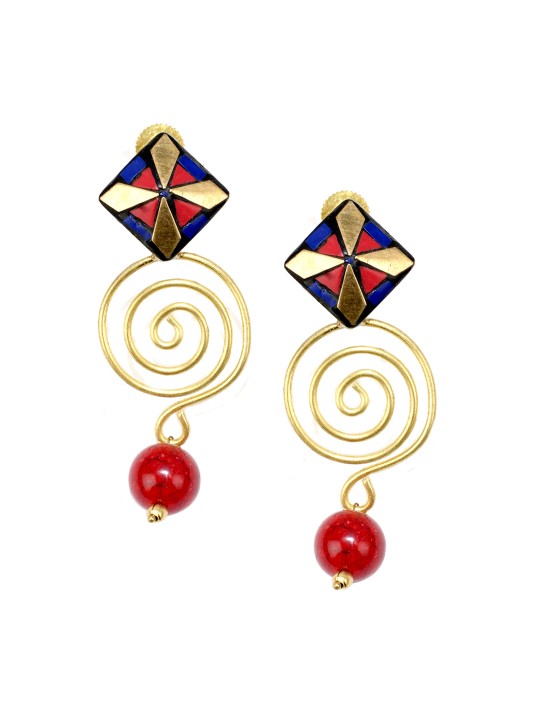 Gold-Toned Contemporary Drop Earrings