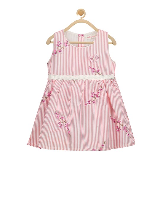 Girls Pink Printed Fit and Flare Dress 6-12M