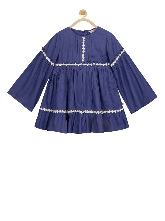 Girls Blue Solid A-Line Dress 2-3Y
