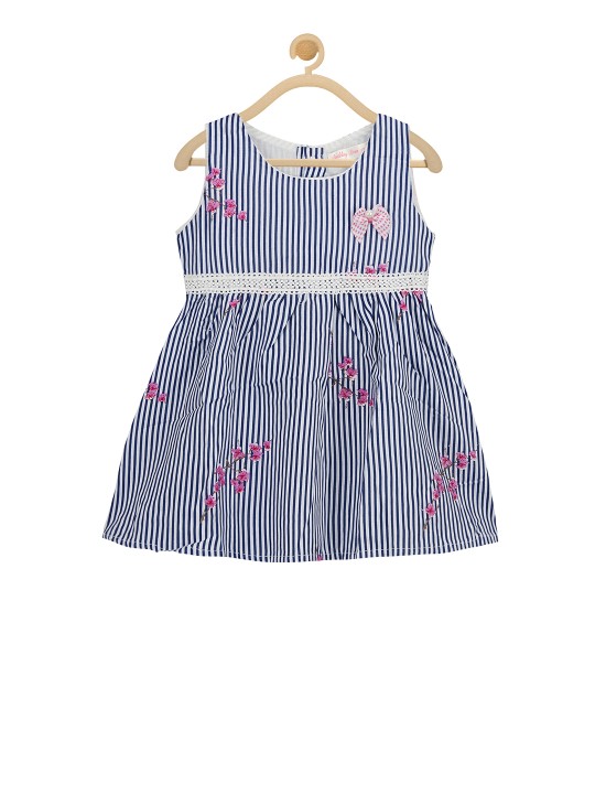 Girls Blue Printed Fit and Flare Dress 6-12M