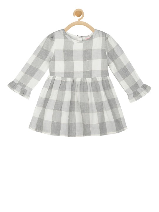 Girls Grey Checked Fit and Flare Dress 3-6M