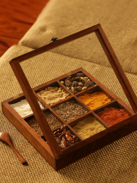 ExclusiveLane Brown Handcrafted Sheesham Wood Spice Box With Spoon
