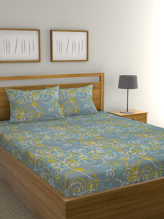 Multicoloured Abstract Flat 104 TC Cotton 1 King Bedsheet with 2 Pillow Covers