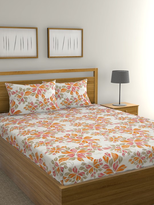 Multicoloured Abstract Flat 104 TC Cotton 1 King Bedsheet with 2 Pillow Covers