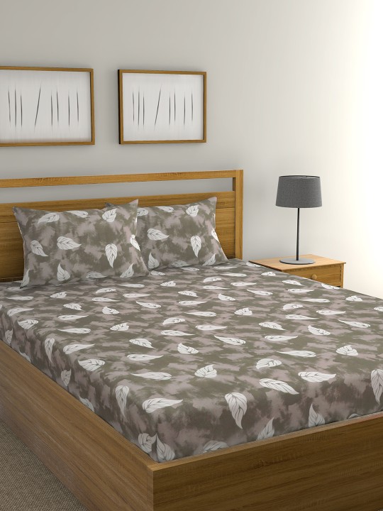 Mauve & White Abstract Flat 104 TC Cotton 1 King Bedsheet with 2 Pillow Covers