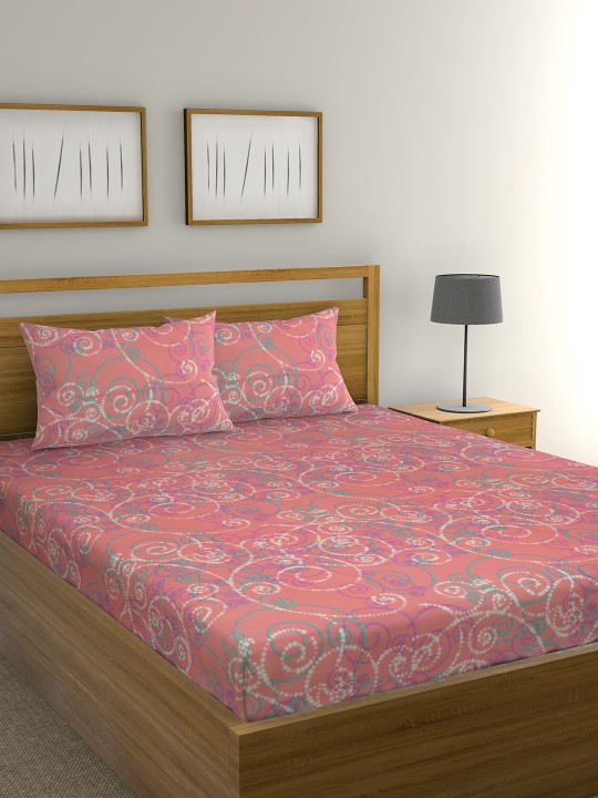 Multicoloured Abstract Flat 104 TC Cotton 1 King Bedsheet with 2 Pillow Covers