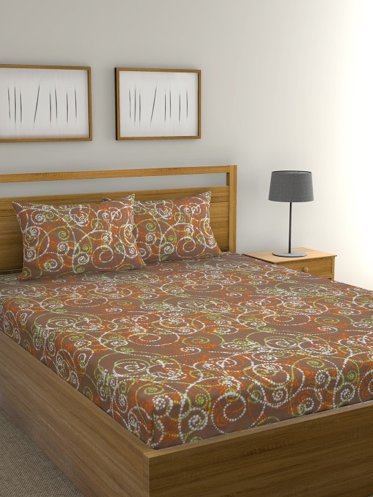 Multicoloured Abstract Flat 104 TC Cotton King Bedsheet with 2 Pillow Covers