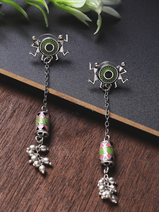 Buy Green Silver Plated Contemporary Drop Earrings Online at desertcartCyprus
