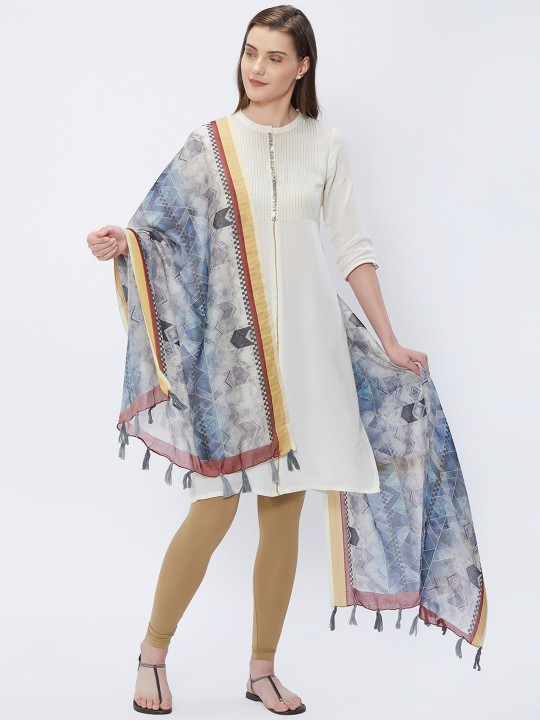 Blue & Grey Printed Dupatta