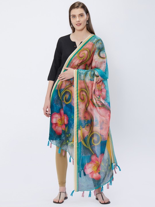 Blue & Pink Printed Dupatta