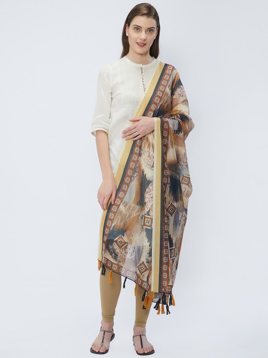 Beige & Brown Printed Dupatta
