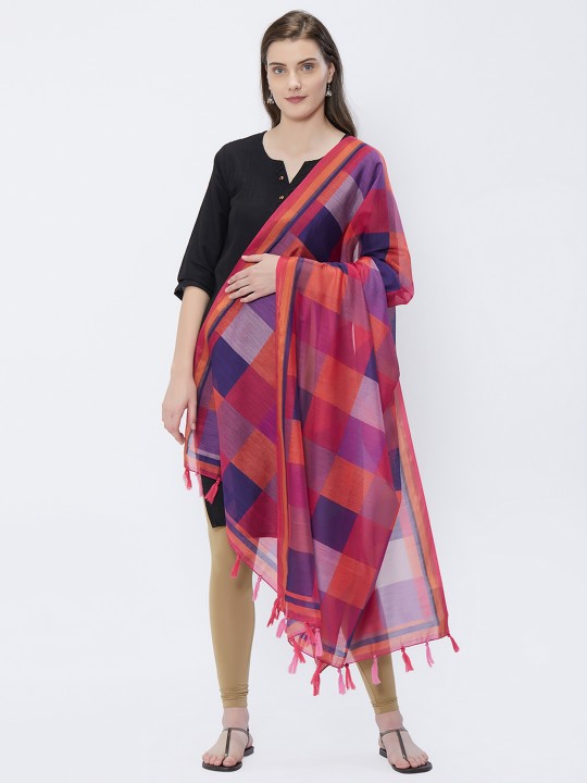 Navy Blue & Peach-Coloured Printed Dupatta