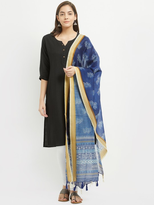 Navy Blue Printed Dupatta